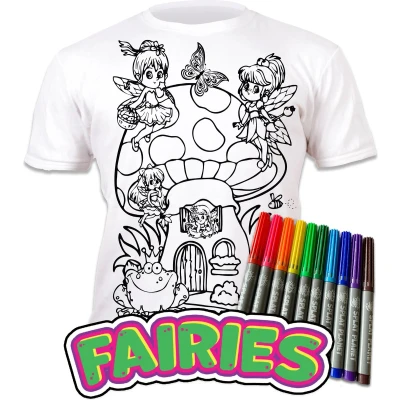 Afbeelding van Splat T shirt Kleur telkens opnieuw je mooie Elfjes rond de paddestoel 7 8 Jaar