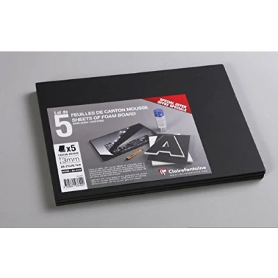 Afbeelding van Clairefontaine 193649C Verpakking met 5 schuimdozen, DIN A4 21 x 29,7 cm, 3 mm, zuurvrij, licht en stevig, geschikt voor decoratiewerk, fotolijst, modellering, stuks, zwart