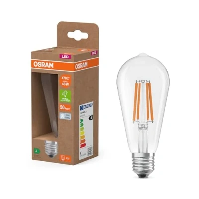 Afbeelding van Osram LED lamp in classic globe shape, with decorative filament frosted design, energy efficiency class A, E27, 7.2 W, 1521 lm, 4000 K, cool white. 100% light straight away.