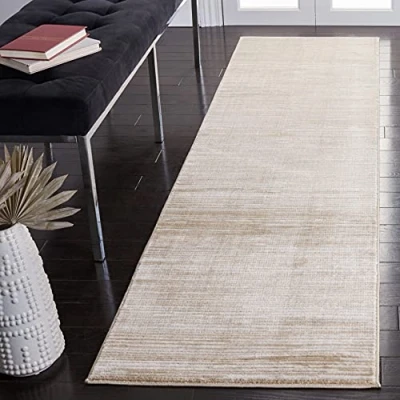 Afbeelding van SAFAVIEH Glam Vloerkleed in effen kleur voor woonkamer, eetkamer, slaapkamer, Vision Collection, laagpolig, crèmekleurig, 66 x 244 cm