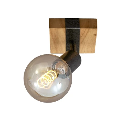 Afbeelding van Briloner Leuchten WOOD BASIC wandlamp Spot draaibaar E27 max. 25W Hout en Metaal Zwart grijs