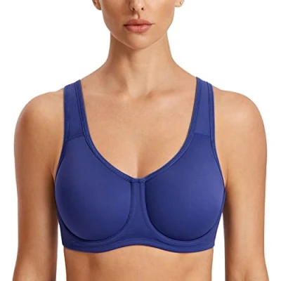Afbeelding van SYROKAN Sportbeha Vrouwen Max Control Solid High Impact Plus Size Onderdraad Sport BH met beugel voor grote maten Middernacht blauw 100E