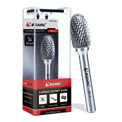 Afbeelding van EZARC SE 5 hardmetalen freespennen met 1/4 inch schacht dubbele snijvijl cilindersnijder, snijfrees, snij ijzer voor staalbewerking, polijsten en graveren