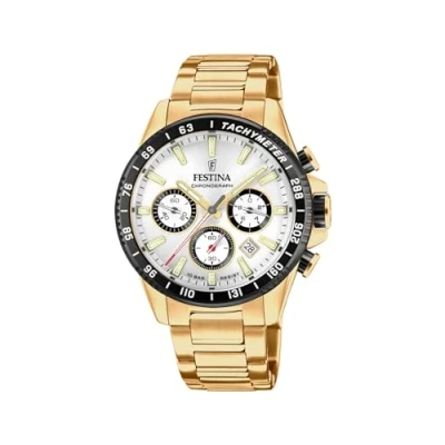 Afbeelding van Festina F20634/1 Horloge Cab Chrono staal goudkleurig wit zwart 45 mm