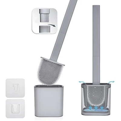 Afbeelding van Kigniote Toiletborstel, Silicone, WC Borstel, Siliconen met Sneldrogende Houder, Grijs, Wandmontage, voor Badkamer en Toilet