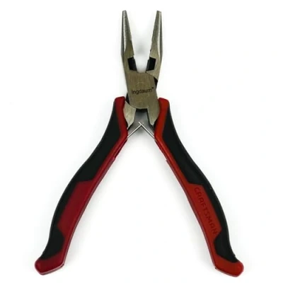 Afbeelding van INGDAUM® Punttang, gebogen 4 inch/ca. 100 mm platte tang, gebogen, koolstofstaal, gepolijst, voor het veilig inbrengen, buigen en snijden van aders draden (punttang, gepolijst)