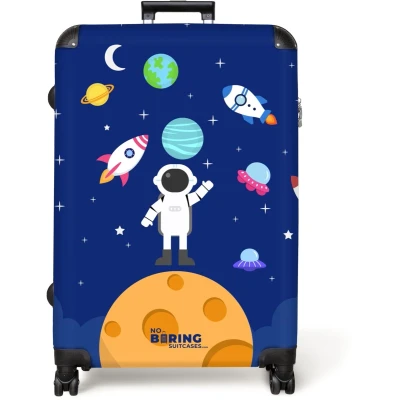 Afbeelding van NoBoringSuitcases.com® Koffer groot Reiskoffer lichtgewicht Astronaut omringd door planeten en raketten Rolkoffer met 4 wielen Grote trolley XL 98 liter bagage