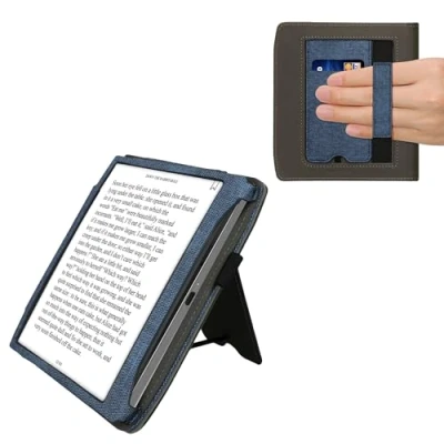 Afbeelding van kwmobile case compatibel Met Pocketbook Era/Era Color hoes standaard E reader cover van kunstleer In donkerblauw/grijs
