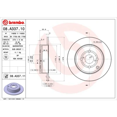 Afbeelding van Brembo Remschijf 08.A337.11