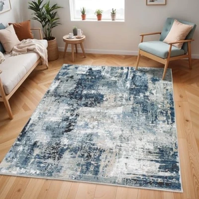 Afbeelding van SURYA Vloerkleed Hal Slaapkamer Modern Abstract Loper Gang LENA Blauw/Grijs 80x220 cm