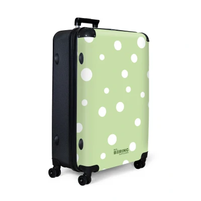 Afbeelding van NoBoringSuitcases.com® Koffer groot Reiskoffer lichtgewicht Groene achtergrond met witte stippen Rolkoffer 4 wielen Grote trolley XL 98 liter bagage