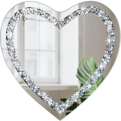 Afbeelding van Boncy® Hart Spiegel met Diamanten 30x30cm Wandspiegel Hartvorm Spiegels Wandspiegels wand rond