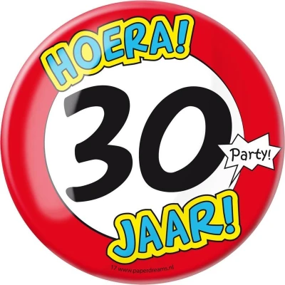 Afbeelding van Button XL 30 jaar Verkeersbord
