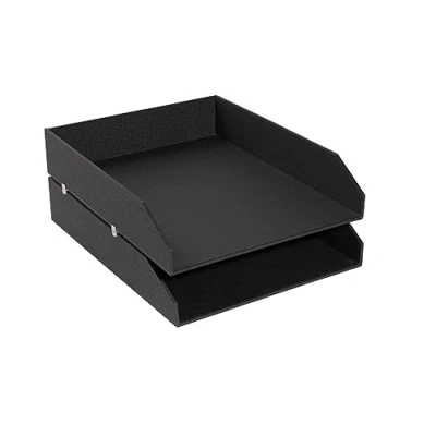 Afbeelding van Exacompta Ref. 14601E Set van 2 Office By Me brievenbakjes voor documenten DIN A4+ afmetingen 13 x 26 33,7 cm voorzien kleine antislippads kleur zwart