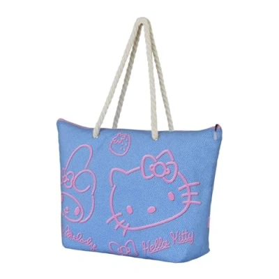 Afbeelding van Karactermania Sanrio Hello Kitty Denim Strandtas met rits Boodschappentas Blauw