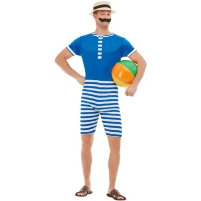 Afbeelding van Smiffys Kostuum XL 20s Bathing Suit Blauw/Wit