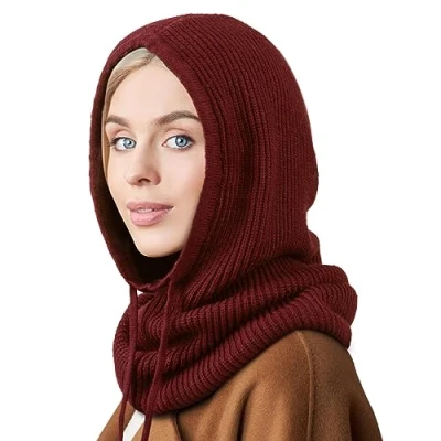 Afbeelding van DRESHOW Winterhoeden voor Vrouwen Balaclava Gebreide Beanie Schedelmuts met Koord Warmee Sjaalmuts Petuchon