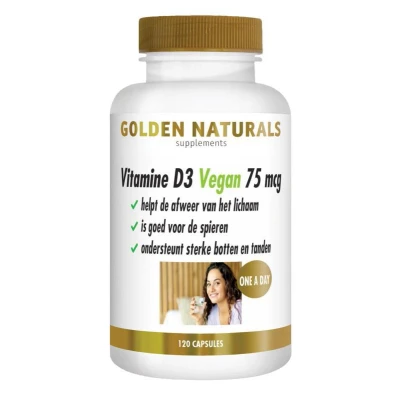 Afbeelding van Gratis Verzending: 2x Golden Naturals Vitamine D3 75 mcg Vegan 120 capsules