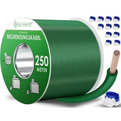 Afbeelding van KESSER® begrenzingskabel 250 m +12 kabelconnectoren voor robotmaaier grasmaaier, accessoireset, begrenzingsdraad, universeel zoekkabel, compatibel met Gardena/Bosch/Worx/Einhell/Honda/ROBOMOW