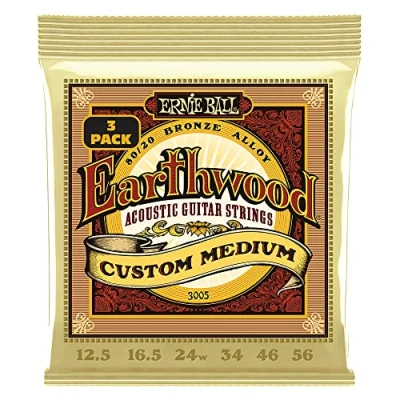 Afbeelding van Ernie Ball 3005 Earthwood Custom Medium 80/20 Bronze 12,5 56 snaren voor westerngitaar (3 sets)
