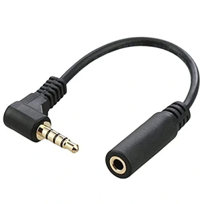 Afbeelding van JSER Verlengkabel, 90 graden gebogen, 3,5 mm, 4 polig, stereo, stekker naar bus, 10 cm, zwart