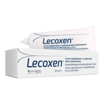 Afbeelding van Lecoxen crème re epithelizing en genezing adjuvans. Voor littekens elke vorm van wond, voorkomt de vorming keloïde. Met plantaardige extracten. 30 ml