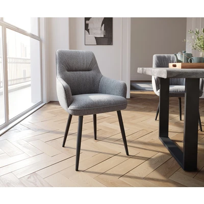 Afbeelding van Armleunstoel Zelia Flex met armleuning 4 poot conisch zwart structuur lichtgrijs