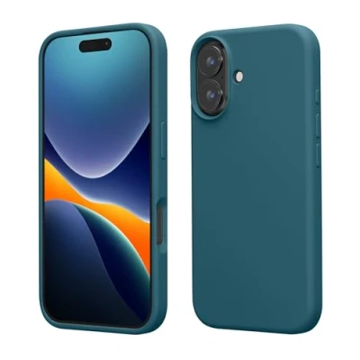 Afbeelding van kwmobile telefoonhoesje geschikt voor Apple iPhone 16 Hoesje met siliconen coating Smartphone case in mat petrol