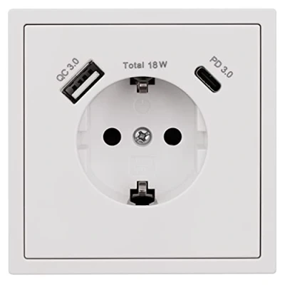 Afbeelding van MC POWER Geaard stopcontact met USB SHALLOW 1x C 18W QuickCharge A, wit, mat