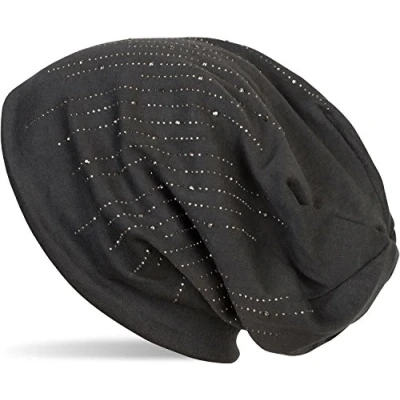 Afbeelding van styleBREAKER muts met rhinestone studs in een nobel streepdesign, slouch longbeanie, unisex 04024086, Farbe:Antraciet