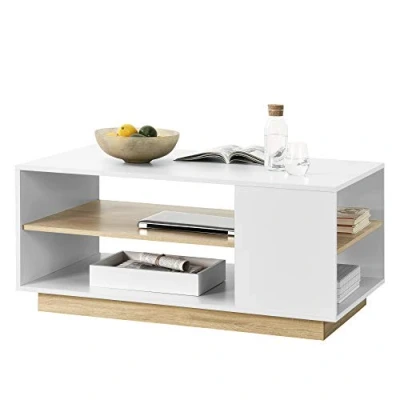 Afbeelding van Salontafel Trelleborg 100x60x46 cm wit en eikenkleurig