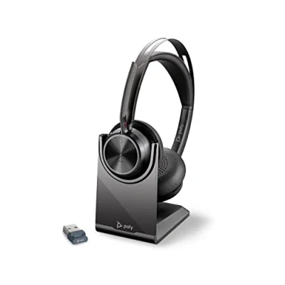 Afbeelding van Poly Voyager Focus 2 UC draadloze hoofdtelefoon + oplaadstation (Plantronics) Active Noise Canceling (ANC), lange gesprekstijd, verbinding met PC/Mac/telefoon via Bluetooth Teams, Zoom &amp; meer
