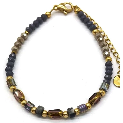 Afbeelding van Armband Dames Kralen en Steentjes RVS Verstelbaar 16 21 cm Donkerblauw