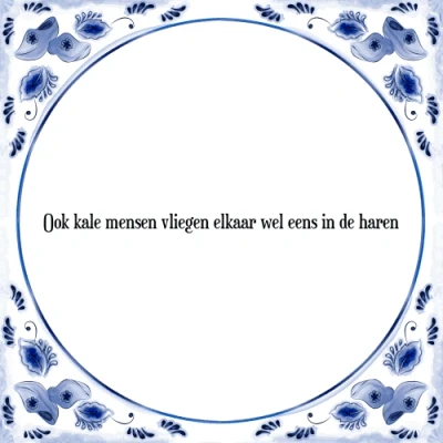 Afbeelding van Ook kale mensen vliegen elkaar wel eens in de hare Tegeltje + Spreuk