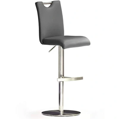 Afbeelding van Robas Lund Barkruk grijs met rugleuning barstoel draaibaar 360 graden, kruk in hoogte verstelbaar, PU BAR.DO, 50 x 42 116 cm