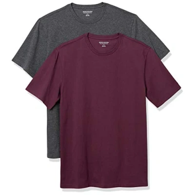 Afbeelding van Amazon Essentials Heren Slim Fit T shirt met korte mouwen en ronde hals, pak van 2, bordeaux/houtskool heather, XX Large