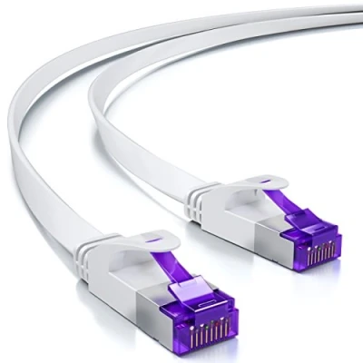 Afbeelding van deleyCON 30m RJ45 Patchkabel Lintkabel met CAT7 Ruwe Kabel Netwerkkabel Ethernetkabel Slank U/FTP Gigabit Ethernet LAN Koper Wit