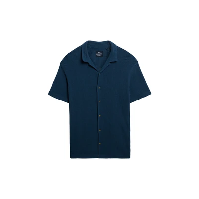 Afbeelding van Superdry Mannen Gebreid Poloshirt met Korte Mouwen en Textuur Blauw Grootte: XL