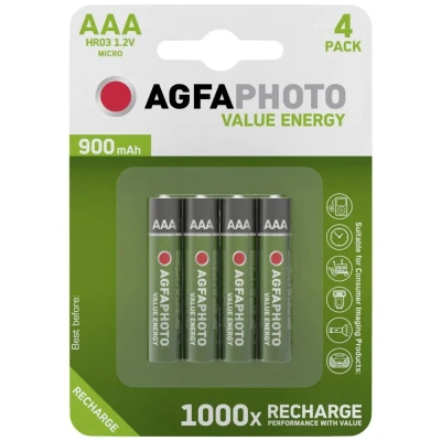Afbeelding van Agfaphoto Batterij NiMH, Micro, AAA, HR03, 1.2V/900mAh Value Energy, Retail blisterverpakking (4 pac