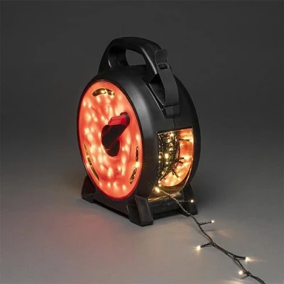 Afbeelding van KONSTSMIDE Led lichtsnoer Kerstversiering buiten Micro leds met kabelhaspel, zwart/rood, 600 warmwitte dioden (1 stuk)