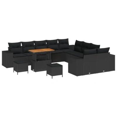 Afbeelding van vidaXL 13 Delige Tuin Sofa Set met Kussens Zwart Poly Rattan Acacia