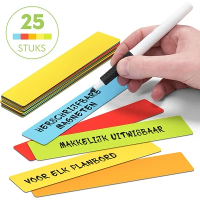 Afbeelding van 2DOBOARD Herschrijfbare Balk Whiteboard Magneten 15 x 2,5 cm 25 Stuks Mix: 5 kleuren Planbord kind Weekplanner