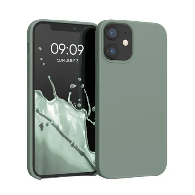 Afbeelding van kwmobile telefoonhoesje geschikt voor Apple iPhone 12 mini Hoesje met siliconen coating Smartphone case in Regenwashed groen