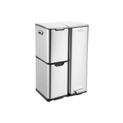 Afbeelding van Luzzo® Ohio 60 ltr Afvalscheidingsprullenbak RVS Pedaalemmer met Soft Close Deksel 3 bakken Zilver