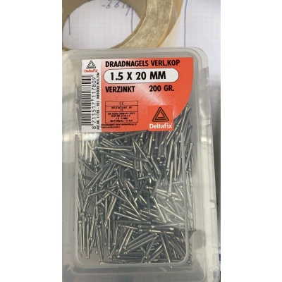 Afbeelding van Deltafix Draadnagels Verlopen Kop 1.5x20mm Verzinkt 200 Gr.