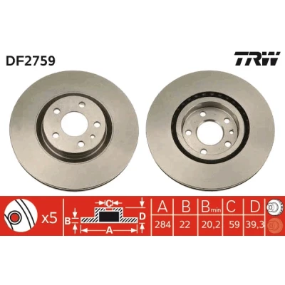 Afbeelding van Trw Remschijf DF2759