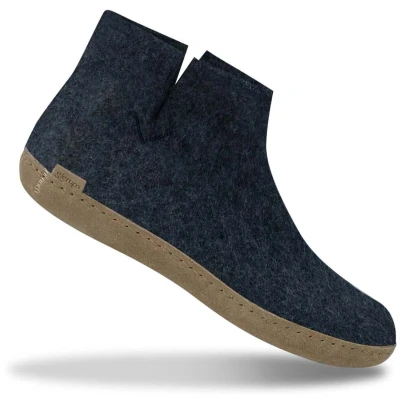 Afbeelding van Glerups Hoge Wollen Sloffen Leren Zool Donker Blauw 40