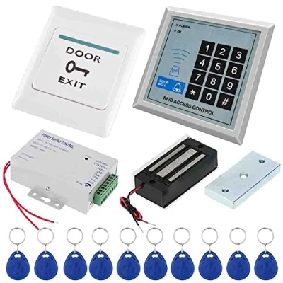 Afbeelding van WANGCL Volledige Set RFID Deur Toegangscontrole Systeem Kit Met 125 KHz Stand alone Entry toetsenbord, Elektrische Magnetische Lock Voeding EXIT Knop 10 Stks Keyfobs