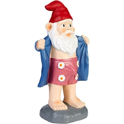 Afbeelding van BRUBAKER Tuinkabouter met Erectie Kinky Kabouter Badjas en Bloemetjes Onderbroek Grappig Tuinbeeldje Weerbestendig Decoratie voor Tuin Camping 24 cm