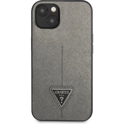 Afbeelding van Guess Saffiano Triangle Back Case Geschikt voor Apple iPhone 13 Mini (5.4&quot;) Zilver